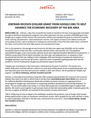 JobTrain Google Grant Press Release Dec 20 2021