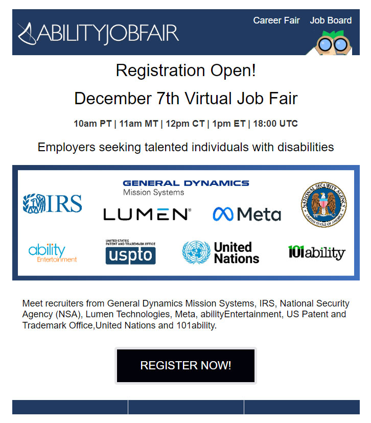 Ability Job Fair - Virtual Event - December 7, 2023