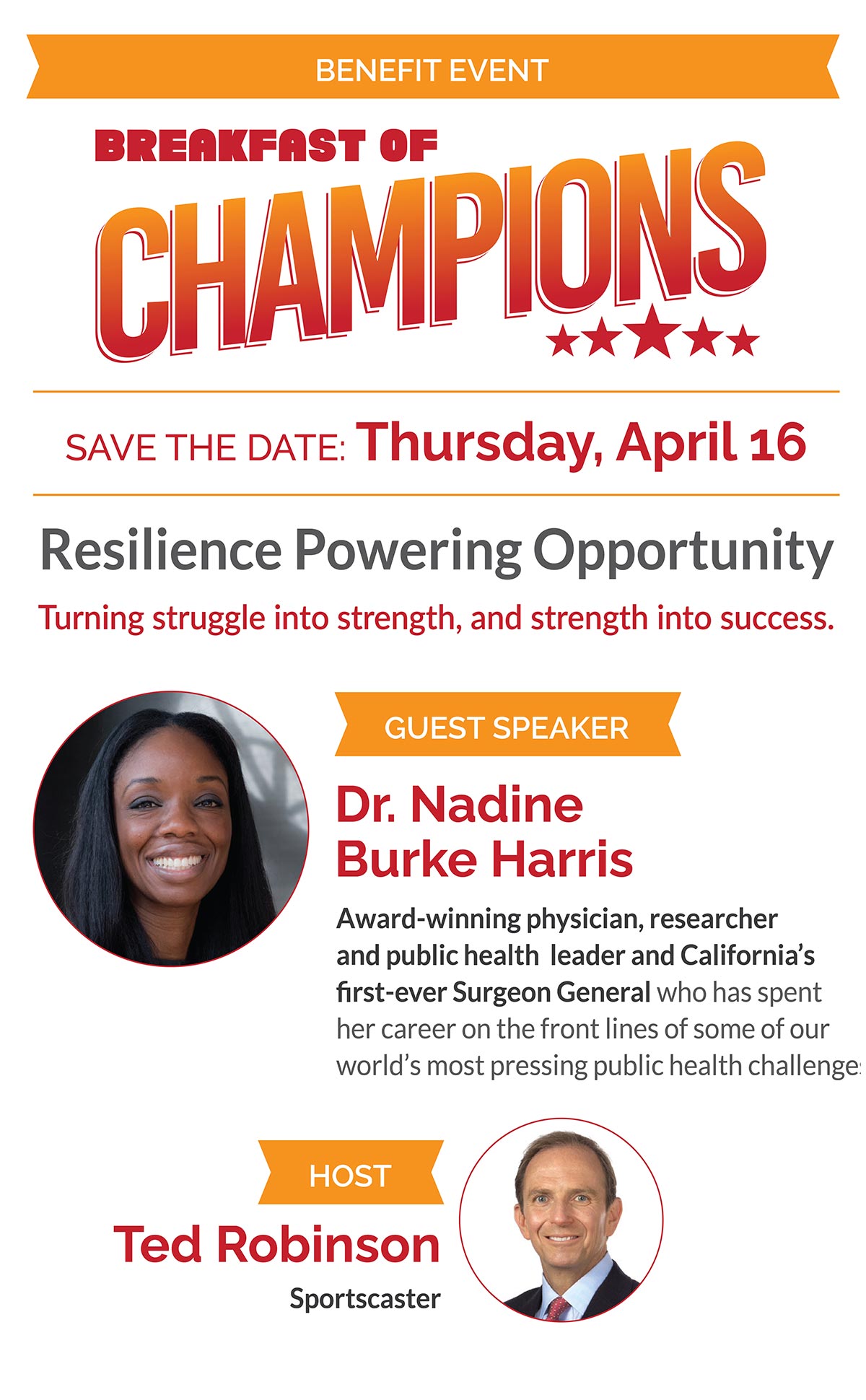 2026 Breakfast of Champions - Save the Date April 16, 2026 - Resilience Powering Opportunity with Dr. Nadine Burke Harris